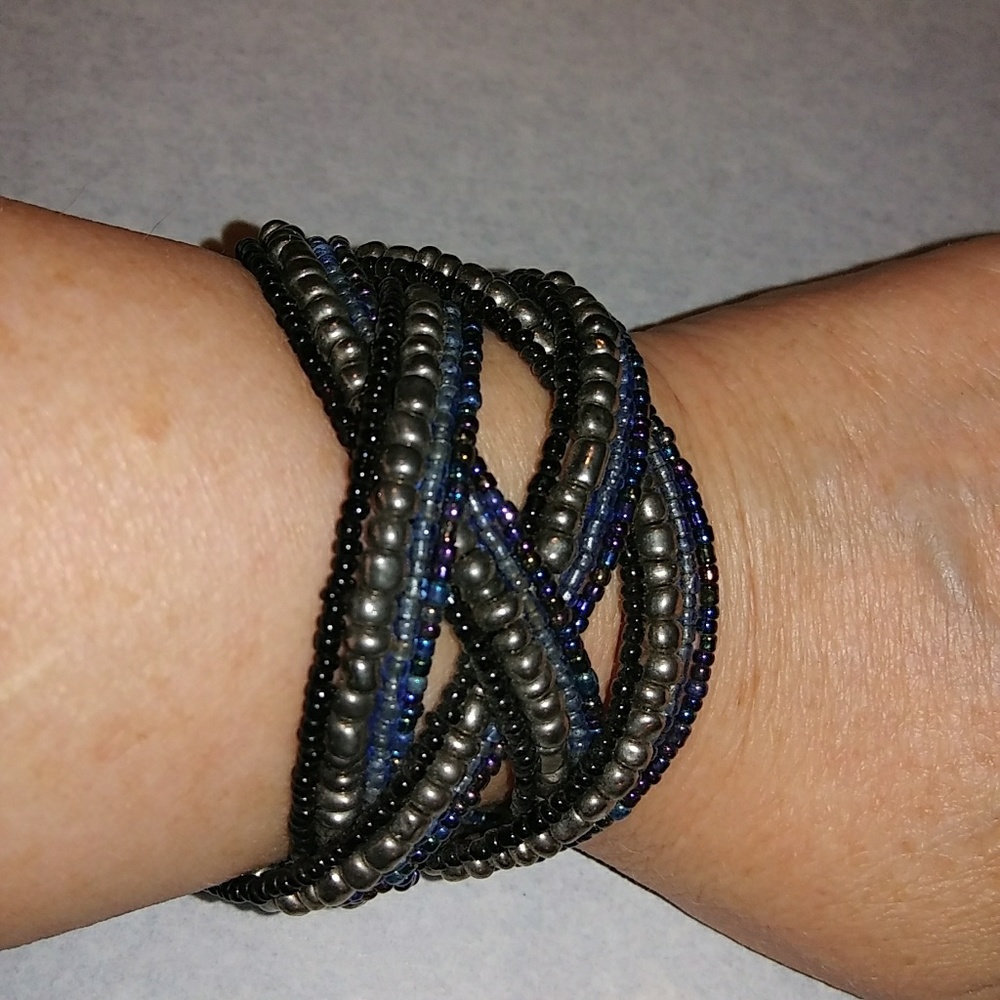 Braided beaded cuff bracelet